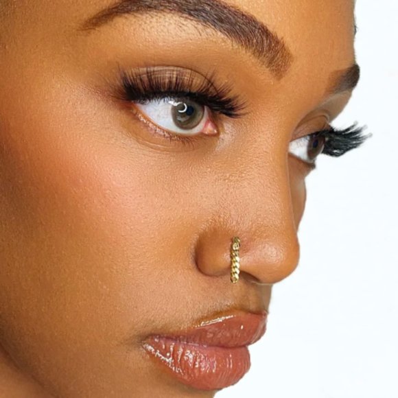 14kt Gold Cuban Link Dangle Nose Ring Hand Curated With 14kt Solid Gold - Picture 1 of 2